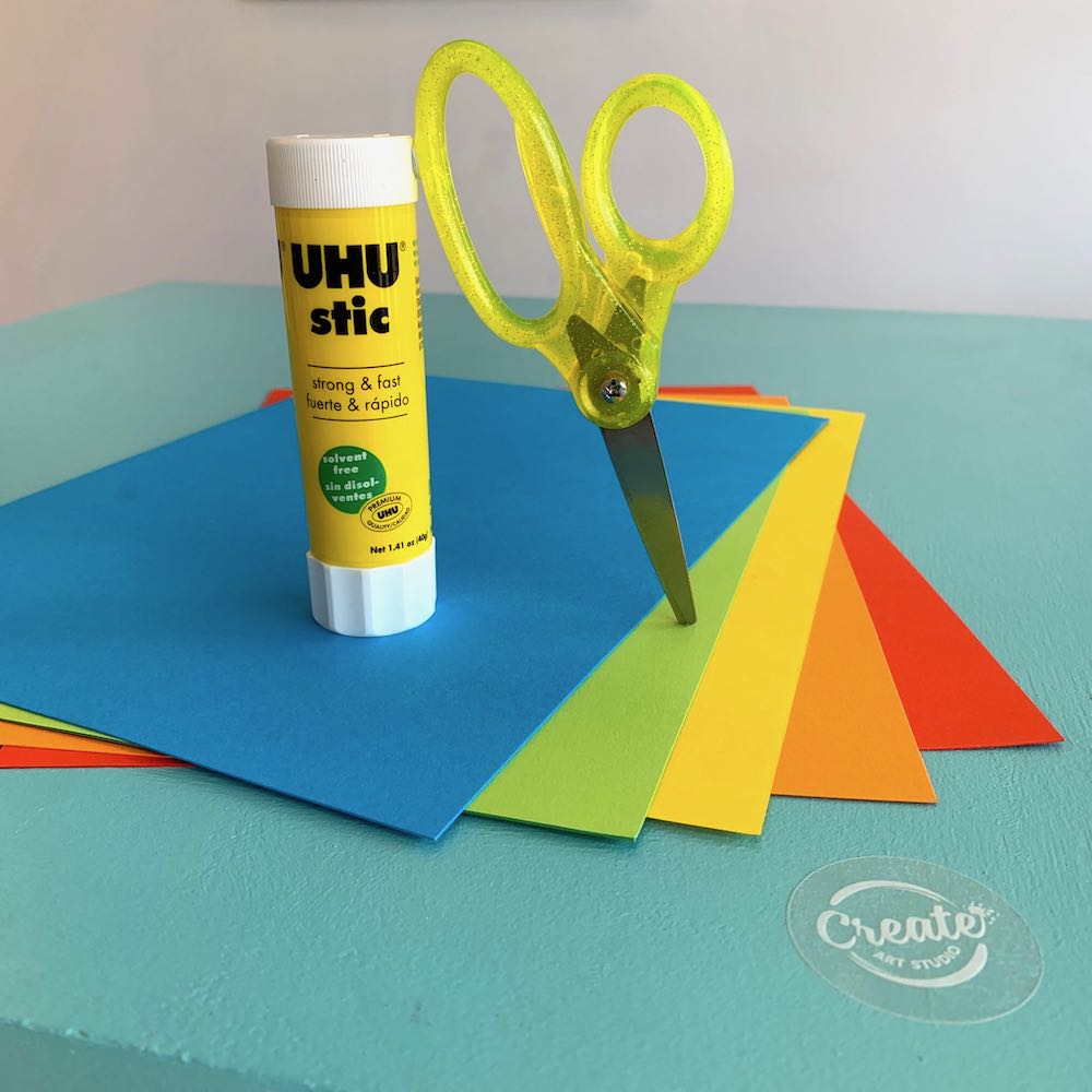 Create Art Studio Art Tool Kit Scissors and Glue Stick plain background
