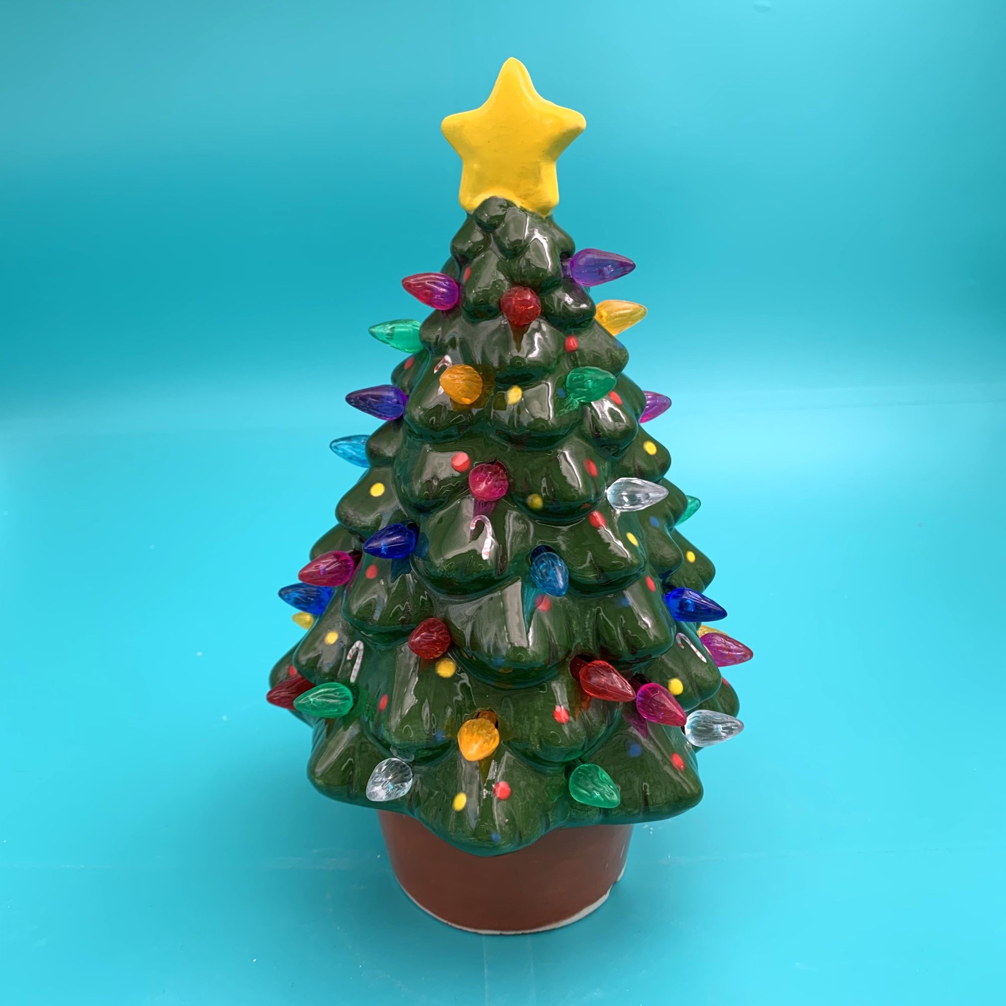 Ceramic Christmas Tree with lights paint yourself pottery Create Art Studio Toronto