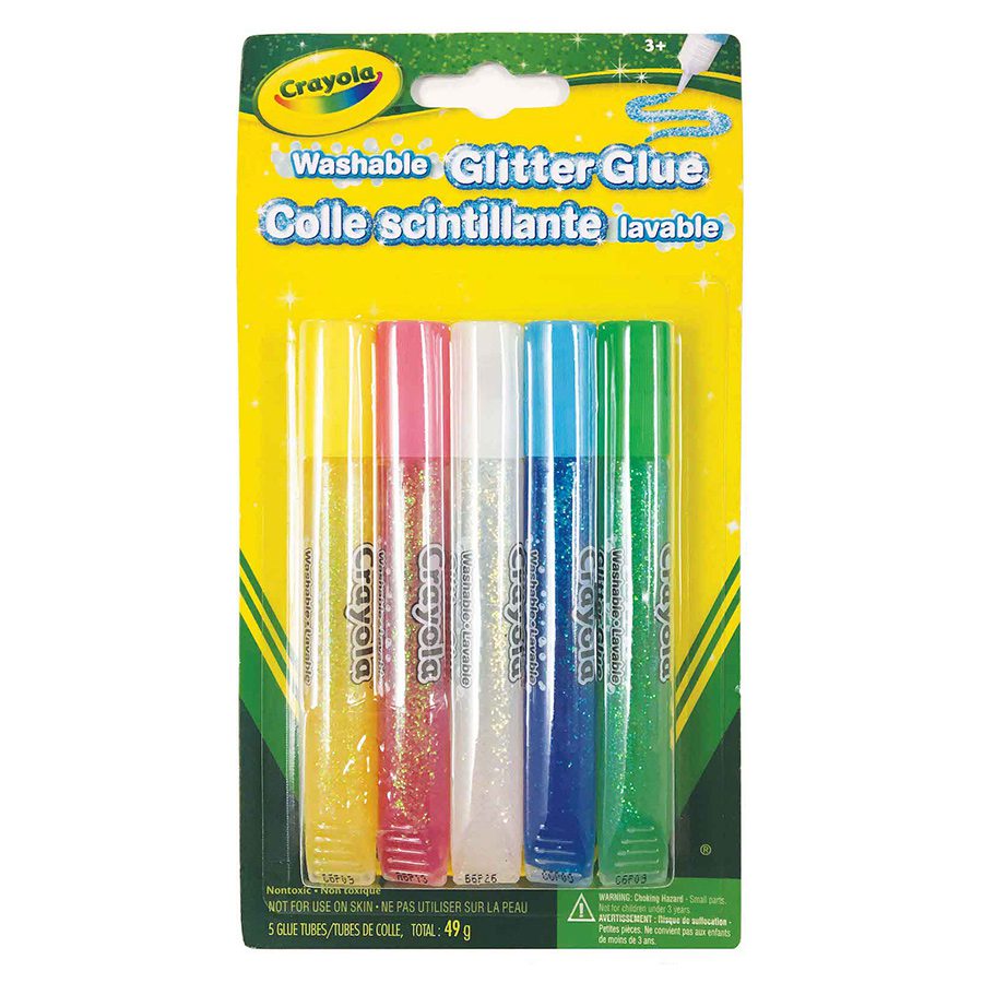 Crayola Washable Glitter Glue sticks in 5 colours because glitter is best appreciated encased in glue