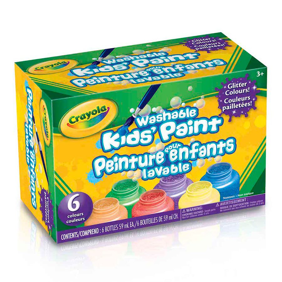 Crayola Washable Glitter Paint 6 pack for kids who love pretty sparkly things and parents who like a easy to clean up mess
