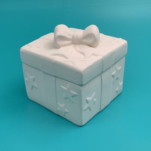 Ready-to-paint ceramic Holiday and Birthday Gift Box from Create Art Studio's Toronto and online store
