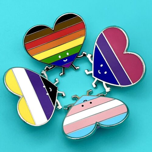 Create Art Studio Queenie's Cards Rainbow Queer Bisexual Trans Non-Binary Heart Pride LGBTQIA+ Flag Pins