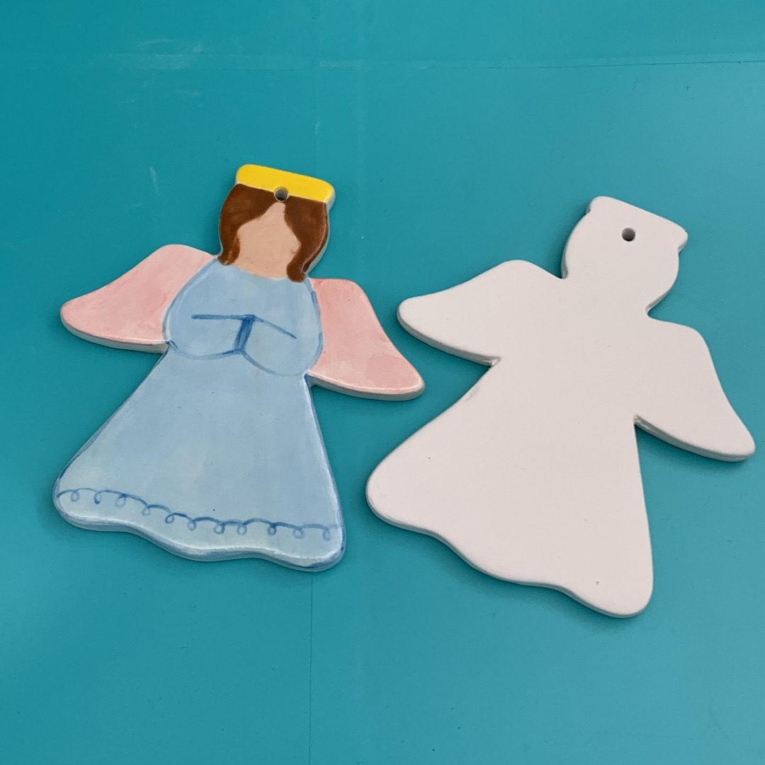 Ready-to-Paint Ceramic Angel Ornament for Christmas Holidays from Create Art Studio's Toronto location and online store