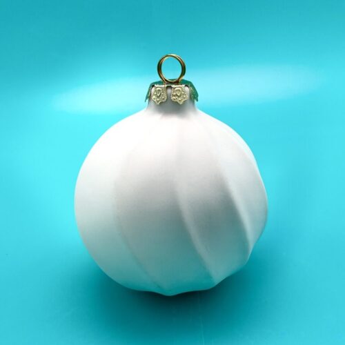 Ready-to-Paint ceramic ribbon striped ornament for the Christmas holidays from Create Art Studio's Toronto location and online store