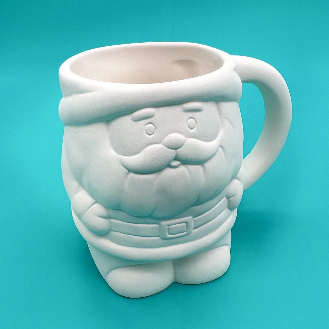 Ready-to-Paint sculpted Santa Mug for Christmas from Create Art Studio's Toronto location and online store