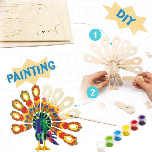 Perfect for curious Hands Craft 3D Peacock Classic Wood Puzzle is an elegant wooden kit that you assemble without any tools or glue.