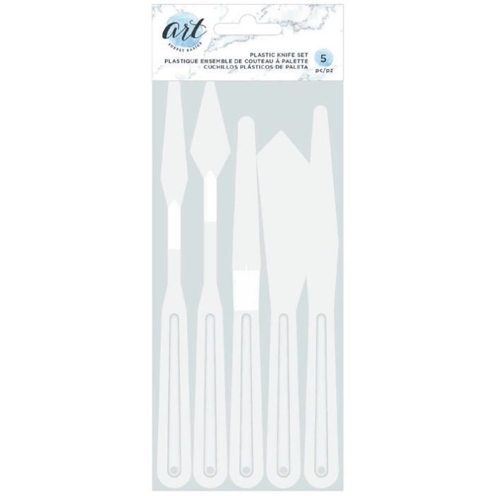 A Plastic Knife Set from Create Art Studio with all the essential shapes to create amazing paintings and mixed media art.