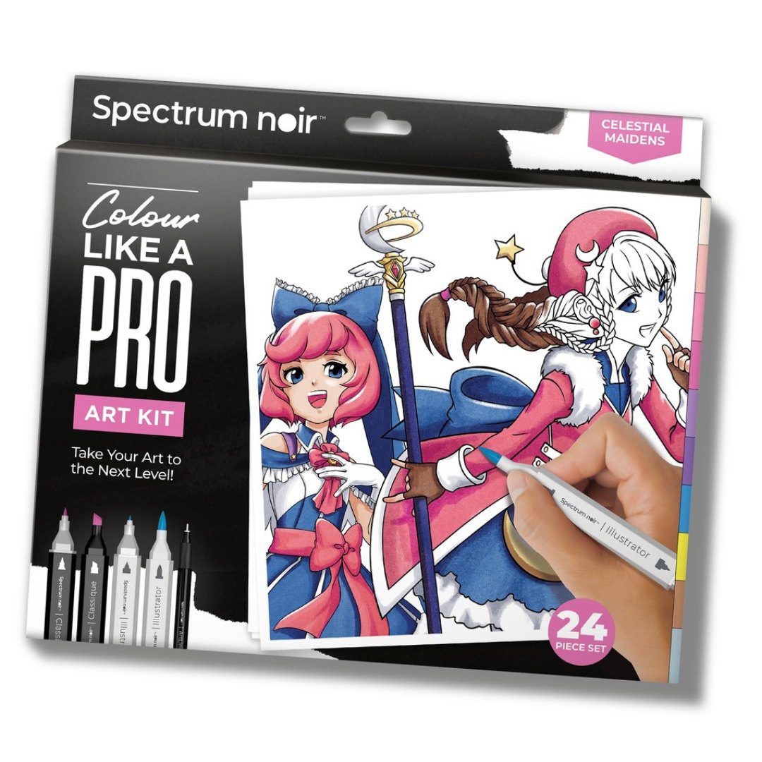 Master authentic comic book and manga styles with the Pro Colour Celestial Maidens art kit from Spectrum Noir. Get your 24-piece kit from Create Art Studio in Toronto and Online to colour like a pro with professional, authentic art markers, accessories and a guide to get started right away.