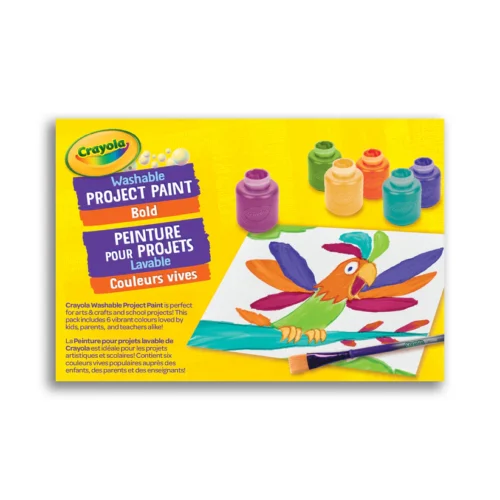 Back view Crayola Washable project paint pots in 6 bold colours